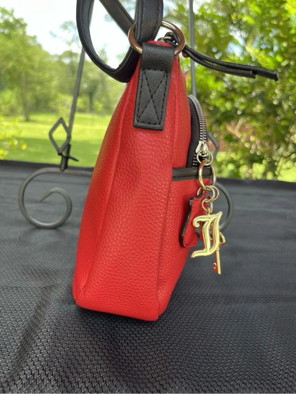 VintageY2K Juicy Couture Red and Black Logo Crossbody with Heart Lock Charm Gold